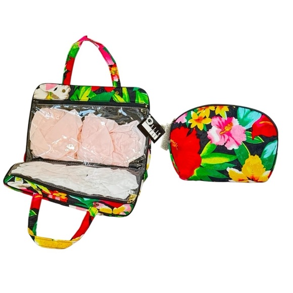 Vintage NEW WITH TAGS Leslie Fay Cosmetic Travel Bag Set Tropical Floral Multi - Picture 7 of 11